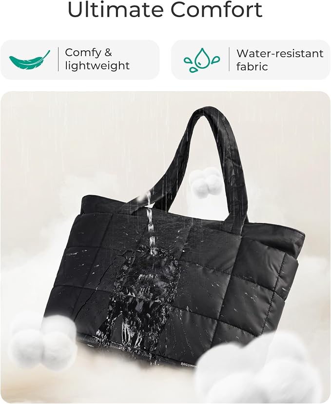 BAGSMART Expandable Tote Bag for Women, Puffer Work Tote Travel Bag | Quilted Carry On Bag for Travel Work Gym College, Waterproof Travel essentials - Image 3