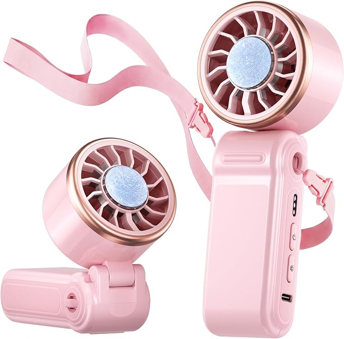 SWEETFULL Mini Portable Fan with Ice Cooling, Lightweight Handheld Pocket Turbo Fan Rechargeable, 3 Speed, Foldable Personal Hand Fan for Travel, Beach Vacation, Women Girls (Pink) by SWEETFULL