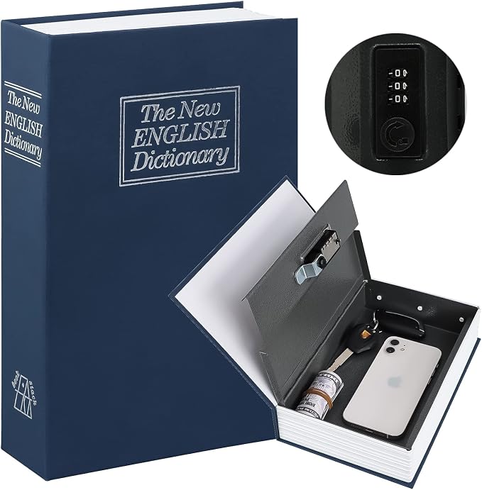 KYODOLED Diversion Book Safe with Combination Lock, Secret Safe Metal Lock Box, Money Storage Collection Box,9.5" x 6.2" x 2.2" Navy Large by KYODOLED
