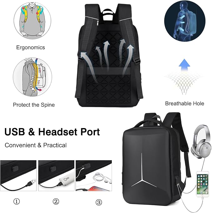 FANDARE Anti-theft Laptop Business Backpack Durable Backpack with USB Daypack 180-degree opening Travel Cabin Rucksack Work Bag Water Resistant Rucksack Work for Men & Women Grey - Image 4