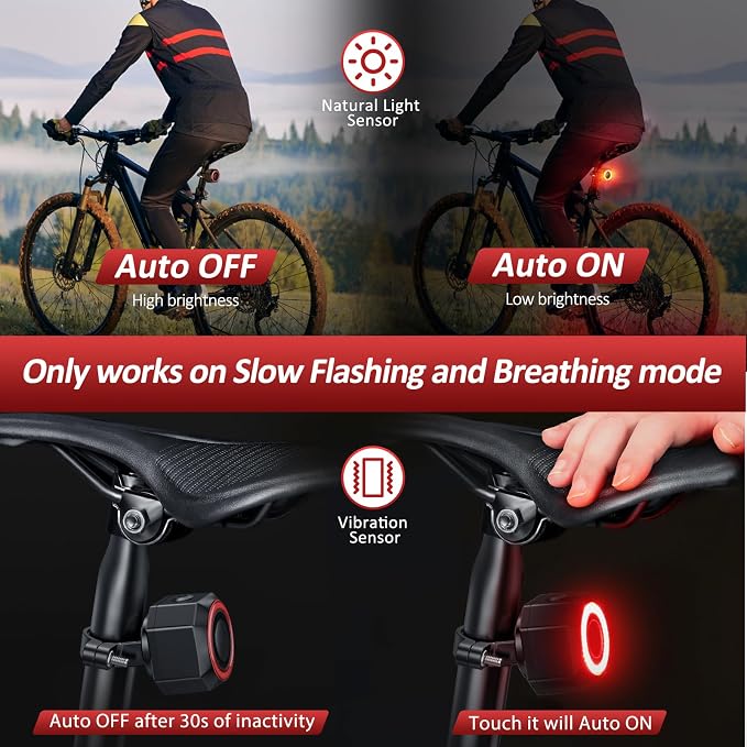 Bike Alarm with Remote, Bike Tail Light & Brake Light Auto ON/Off USB-C Rechargeable, 110dB Bicycle Alarm System Anti Theft Vibration Motion Sensor for Bike, Ebike, Scooter, IP65 Waterproof - Image 5