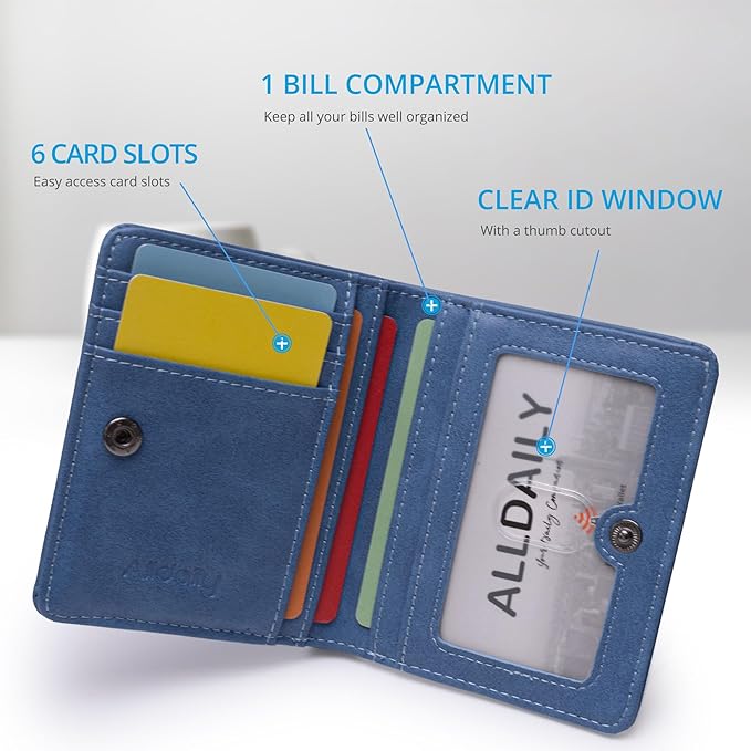 Alldaily Small RFID Wallet for Women Slim Compact Bifold Pocket Ladies Travel Mini Purse (Blue) - Image 3