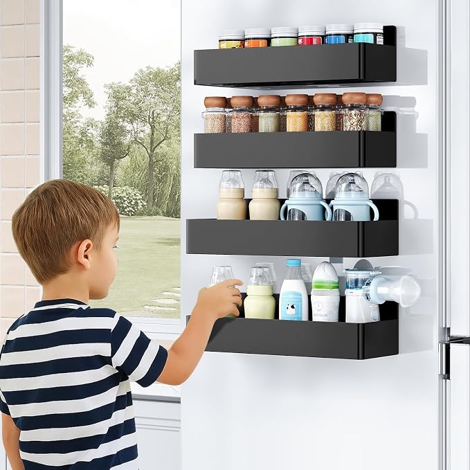 Mystozer Magnetic Spice Rack for Refrigerator, Kitchen Organizer and Storage Shelf, Black (2 Pack)… - Image 8