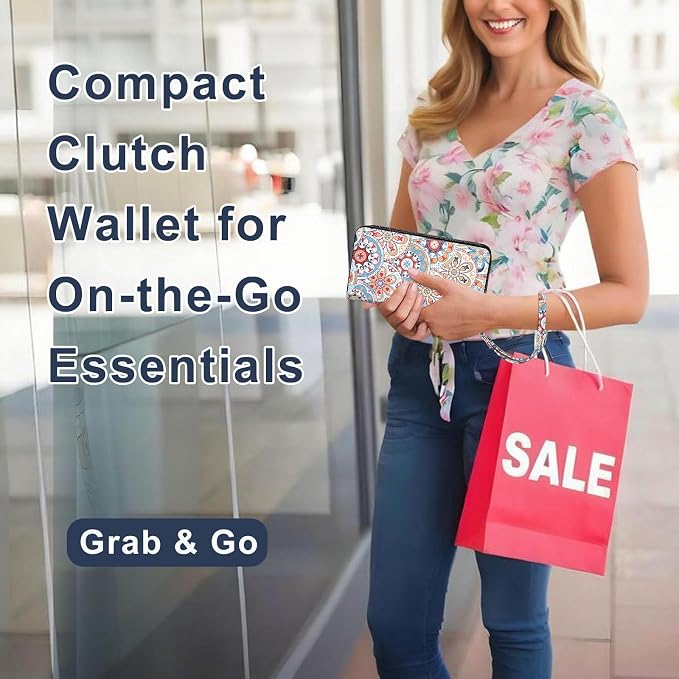 RFID Blocking Cellphone Wallet for Women with Removable Strap, Double Zipper Wristlet Bag Large Capacity, Ladies Travel Clutch Purse, Artistic Flower - Image 7