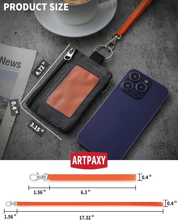 Artpaxy Minimalist Wallet For Mens Womens, Keychain RFID Blocking Zipper Small Wallet with ID Window 2 Lanyards,Water Resistant Travel Cash Card Coin Case Boys Girls - Image 3
