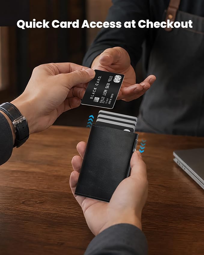 Wallet for Men: Slim Minimalist Pop-Up Card Holder with RFID Blocking, ID Window and Cash Slot, Front Pocket Design, Black - Image 6
