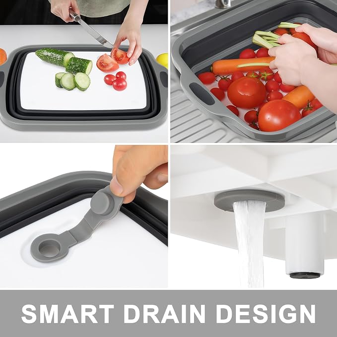 Tiawudi Large Collapsible BBQ Prep Tub with Lid(4.22 Gal/16L), Foldable Camping Sink with Colander, Cutting Board, Dish Basin for Kitchen, Bowl, Vegetable and Fruit, Storage Basket for Picnic - Image 4