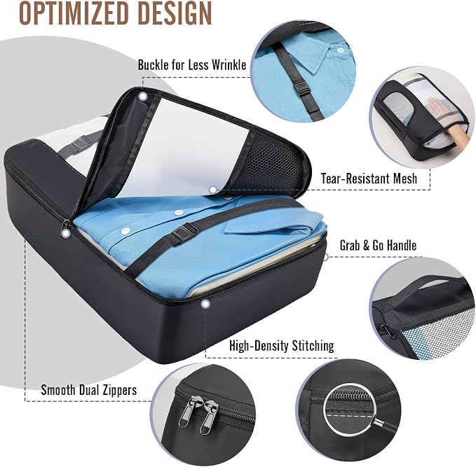 Veken 9 Set Packing Cubes for Travel,Anti-Wrinkle Buckled Suitcase Organizer with Shoe,Toiletry,Makeup Bag,Carry On Luggage Bag with 99+ Count Mesh Holes for Airplane & College Dorm Essentials - Image 4
