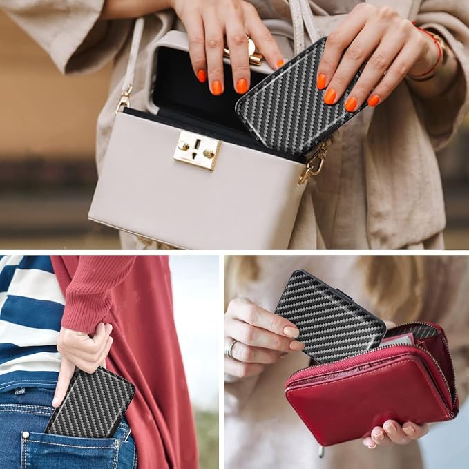 Coco Rossi Credit Card Holder RFID Aluminum Small Mini Wallet Men | Metal Wallet, Business Cards Holder, ID Case, Slim Sleeves, Mens Gift, Carry Proof Wallets for Travel, Carbon Fiber - Image 8