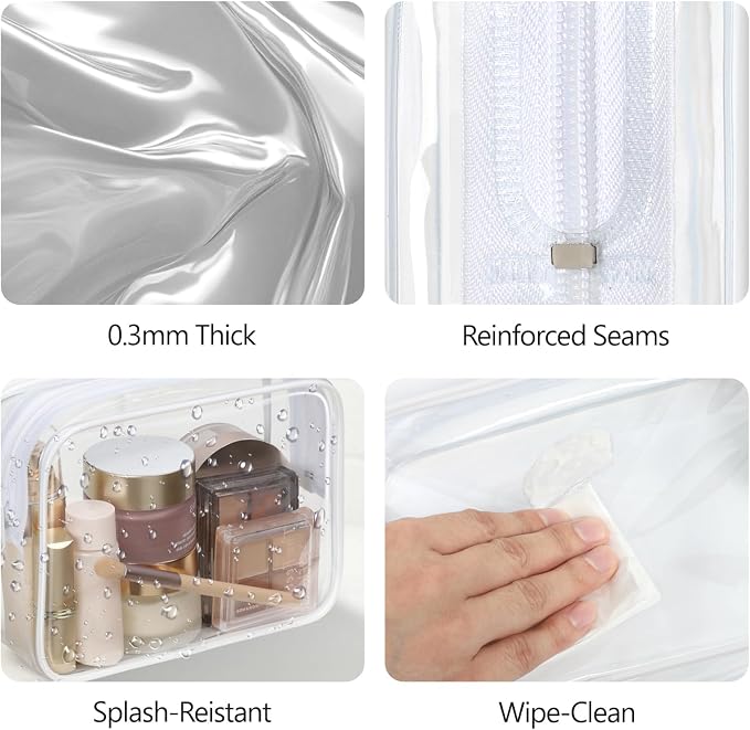 Clear Makeup Bag for Travel - TSA Approved Toiletry Bag, 2 White | 1 Medium Quart Carry-On & 1 Large Checked-Luggage, Reinforced Seams, Water-resistant, Clear Easy-Check for Airport, Women - Image 6