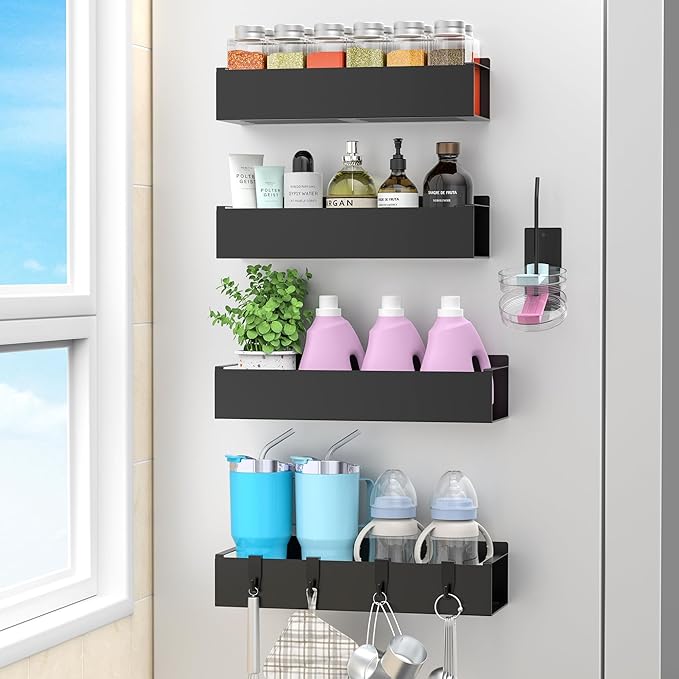HuggieGems Metal Magnetic Water Bottle Holder for Refrigerator, Cup Holder Organizer for Stanley and Tumbler for Kitchen, 4 Pack, Jet Black - Image 4