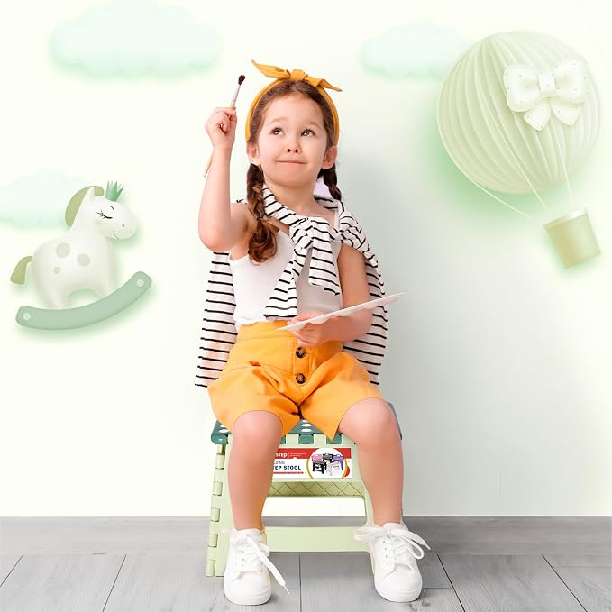 Folding Step Stool 9 Inch for Kids, 300 lbs, Bicolor Green | Lightweight Plastic Small Foldable Step Stool with Handle, Non-Slip, for Kitchen, Bathroom, Bedroom and Closet - Image 5