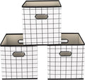 Yunkeeeper storage bins Cubes, Fabric Cube Organizer with Handle, Foldable Cube Bins for Cloth or Accessary Storage, 11x11x11, Set of 3,(White grid) by Yunkeeper