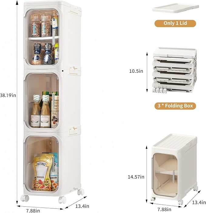 3-Tier Slim Narrow Bathroom Storage Cabinet, Cream White | Tool Free Assembly, Adjustable Shelves, Fits for Narrow Spaces, Reinforced Stability, Magnetic Clear Door - Image 2