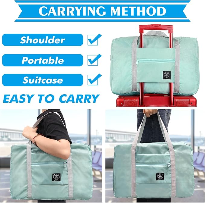 Travel Bag Foldable Duffle Carry on Tote Weekender Overnight Luggage Bag | Travel Bag Carry on Nylon Lightweight Foldable Duffle Tote for Sports Gym Weekender Overnight (With Waterproof Pouch) - Image 4