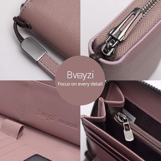 Bveyzi Women RFID Blocking Wallet Leather Zip Around Phone Clutch Large Capacity Ladies Travel Purse Wristlet - Image 6