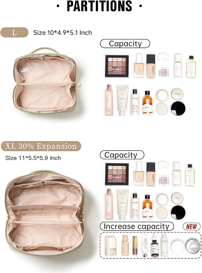 EACHY Travel Makeup Bag for Women, Flat Open Cosmetic Bag, Green, Large | Flat-open cosmetic organizer with pockets and clear TPU brush compartment for makeup, toiletries and travel essentials - Image 3