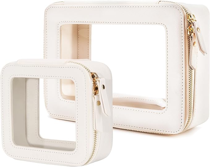 Aveniee Clear Makeup Bag Set (2-Piece Mini & Midi) - Travel Toiletry Organizer for Women, Waterproof Cosmetic Pouch & Car Accessory for Travel Size Toiletries, White by Aveniee