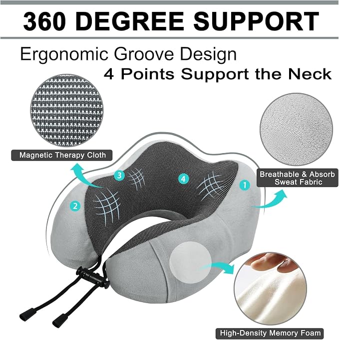 urnexttour Travel Pillow and Blanket Set Neck Pillow Airplane Memory Grey | 43x60 Inch Plane Blanket, Traveling Compact Storage Bag, Eye Mask, and Earplugs for Ultimate Flight Comfort, Women and Men - Image 4