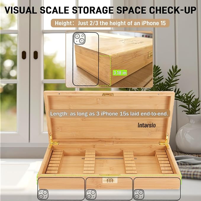 Upgraded Lockable Large Bamboo Knife Storage Box with Magnetic Removable Knife Blocks for Easy, Quick and Safe Culinary Tools Storage, Keyless Kitchen Combination Lock Box, Great Kitchen Gifts - Image 4