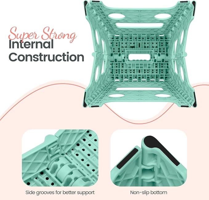 Delxo Folding Step Stool 13 Inch,300 Lbs Step Stool for Adults Green | Foldable Step Stool 13",Non-Slip Foot Stools with Handle,Lightweight Collapsible stools for Kitchen,Bathroom,Bedroom,Garden - Image 7