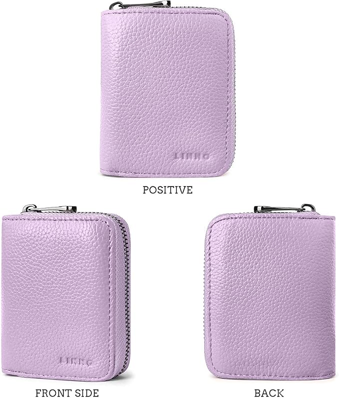 Linno RFID 20 Slots Credit Card Holder Genuine Leather Small Wallet for Women or Men with Zipper - Image 5