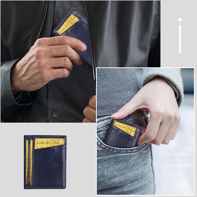 Unaone Slim Minimalist Wallet - Premium Leather RFID Blocking Front Pocket Wallets with 8 Card Slots and 2 ID Window, Dark Blue - Image 6