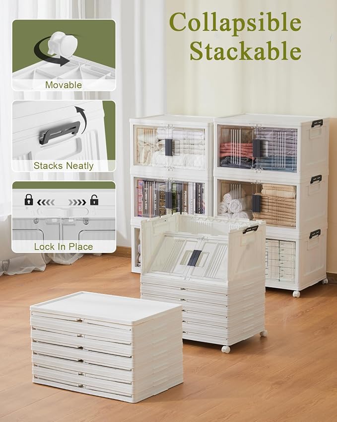 OlarHike 48QT Storage Bins with Lids for Home, Office, Closet, Dorm, 6 Pack | Multi-Lid, Lockable Cabinet, Doors & Wheels, Stackable Organizers, Plastic Drawers, Containers, Living room, Kitchen, School - Image 2