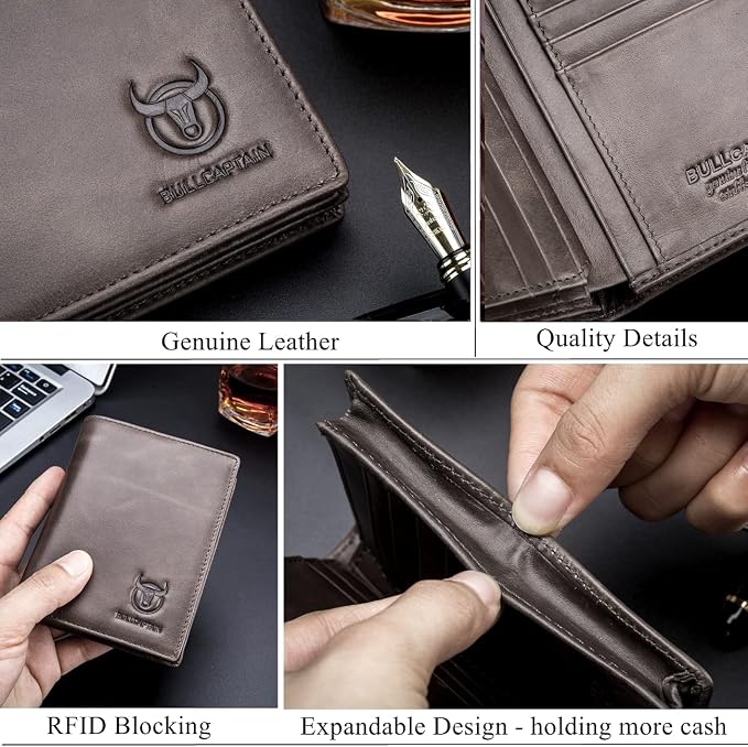 BULLCAPTAIN Large Capacity Genuine Leather Wallet for Men QB-027 | Bifold Wallet,RFID Blocking,Credit Card Holder,15 Card Slots,Special Expandable Design,gift choice - Image 6