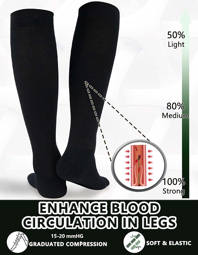 +MD 3 Pairs Bamboo Viscose Compression Socks for Women Men 15-20mmHg Knee High Support Stockings for Pregnancy Nurse Travel - Image 2