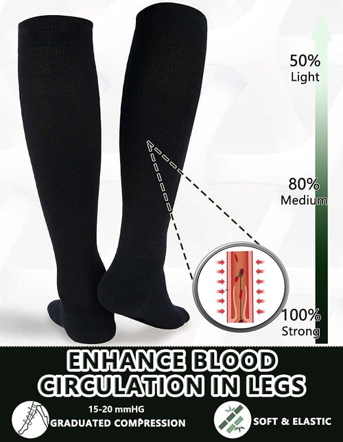 +MD 3 Pairs Bamboo Viscose Compression Socks for Women Men 15-20mmHg Knee High Support Stockings for Pregnancy Nurse Travel - Image 2
