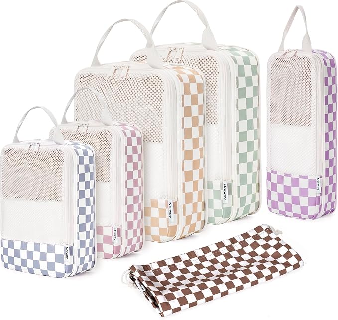 Narwey 6 Set Compression Packing Cubes for Travel Women Men, Travel Cubes for Carry On Suitcase, Durable Compression Luggage Organizer Bags by Narwey