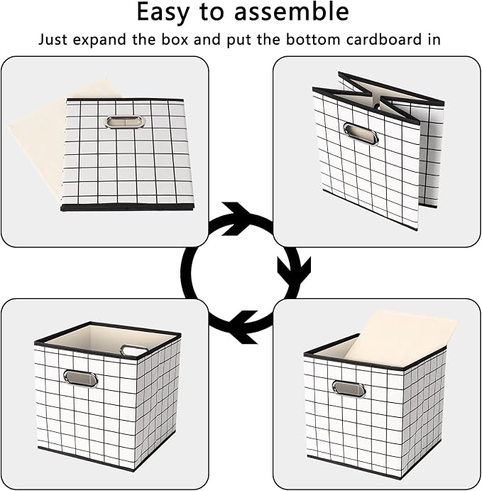 Yunkeeeper storage bins Cubes, Fabric Cube Organizer with Handle, Foldable Cube Bins for Cloth or Accessary Storage, 11x11x11, Set of 6, (White grid) - Image 6