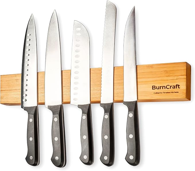 Magnetic Knife Holder for Wall, 16 Inch Bamboo Knife Strip, Wooden Knife Rack with Strong Magnets, Wall Mounted Kitchen Utensil Organizer & Storage Bar by Unknown