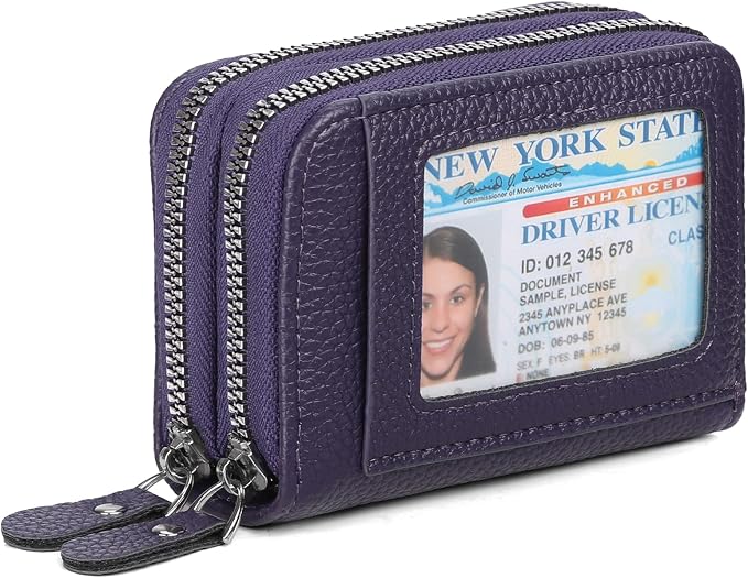 RNIEGA Credit Card Holder Wallet RFID Blocking Leather Small Wallet for Women Double Zipper Wallet with ID Window by RNIEGA