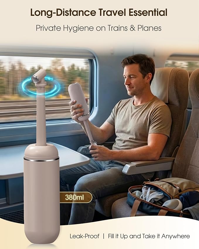 Portable Bidet for Travel & Camping - Manual Squeeze Peri Bottle Handheld | 3 Leak-Proof Seals | BPA-Free | Feminine Hygiene Care | Postpartum | Extendable Sprayer with Nozzle | for Men&Women-Khaki - Image 2