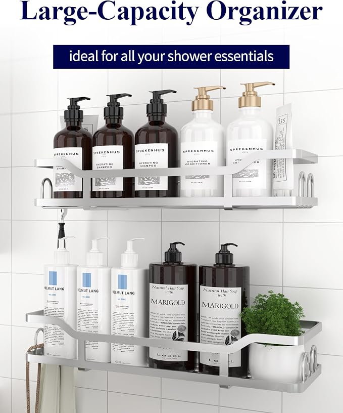 Kitsure Shower Caddy, Adhesive Shower Organizer, X-Large, Silver | Stainless Steel Shelf for Inside Shower, No Drill Bathroom Organizers and Storage, Home Decor Accessories - Image 5