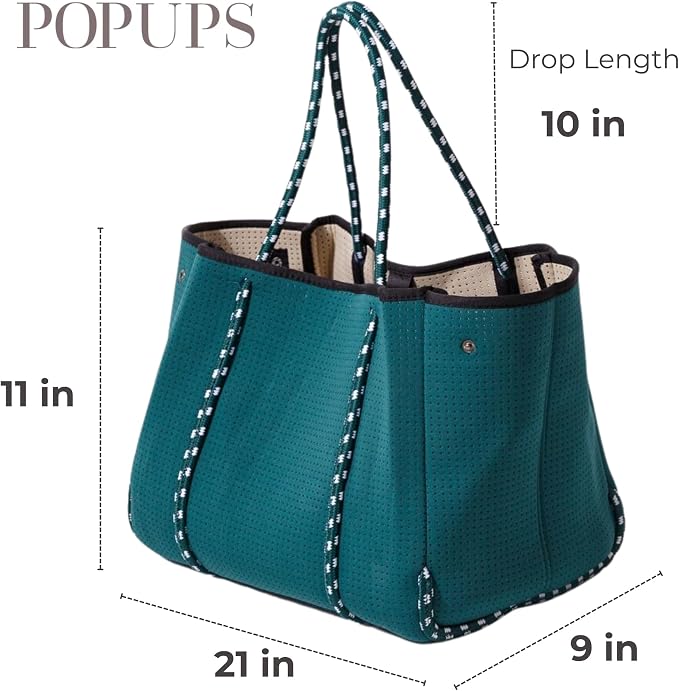 POPUPS Large Neoprene Tote Bag for Women - Everyday Designer Handbag for Travel Work and Beach with Pockets and Zipper Pouch - Image 4