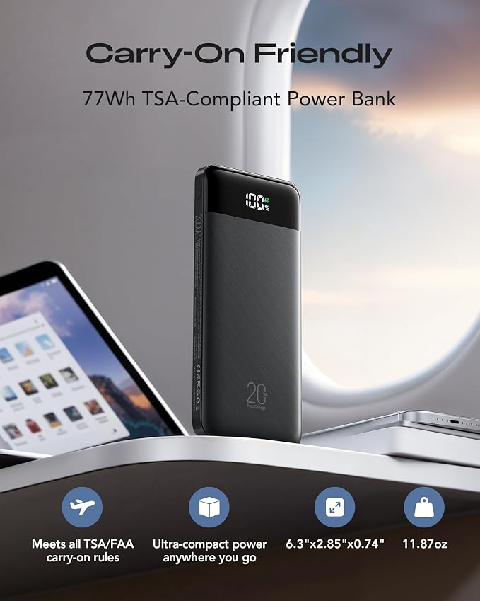 Orfeika 20000mAh Power Bank, Portable Charger with 4 Built-in Cables | 20W PD USB C Fast Charging,6 Outputs,LED Display,Flight-Safe,Travel Essentials Battery Pack for iPhone, Galaxy, iPad & More - Image 6
