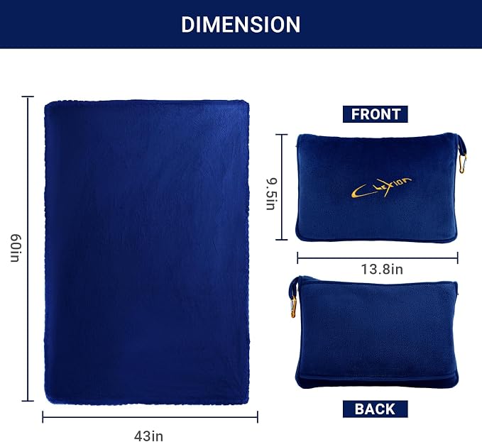 Travel Blanket & Pillow Set, 300 GSM Soft Fleece, 60x43 Inches, 3-in-1 Airplane Blanket, Travel Pillow and Blanket Set, Travel Blanket Airplane Compact with Bag, Travel Essentials, Navy - Image 4