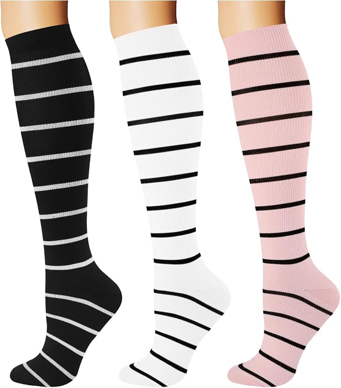 Breslatte Compression Socks for Women Men 15-20 mmHg | Graduated compression stockings knee high athletic support socks for travel running flying nurse pregnant by Breslatte
