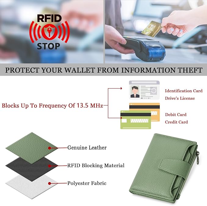Small Wallet Women RFID Blocking Soft Leather Bifold Compact Card Holder Wallet for Women with Zipper Coin Pocket 4 ID Window - Image 6