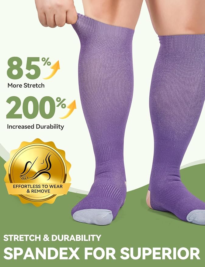 Plus Size Compression Socks for Women & Men Wide Calf, 20-30mmhg Knee High Stockings for Pregnancy, Nurse, Travel - Image 4