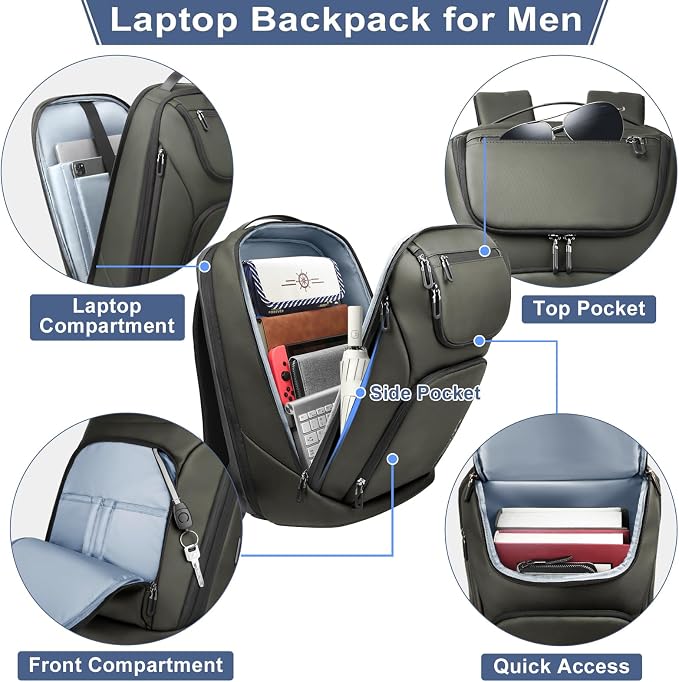 hk Business Smart Backpack for Men Anti-Theft for 17.3 Inch Laptop | with USB Charging Port Water-Resistant Large Durable Compact 30L for Travel College Work - Image 2