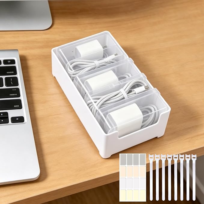 5 Individual Cable Organizer Boxes With Base, Cord Storage Organizer With Labels And Cable Straps For Charging Cables, Adapters, Earphones (5 pcs Individual Cable, 1 Pack) by Unknown