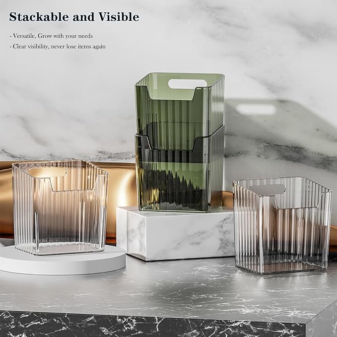 Lae Nuvole Clear Adhesive Wall Organizer Bins, Cabinet Door Storage, 4 Pack | 8 adhesive pads, No Drill, PET, stackable, space-saving; renter friendly, for Bathroom, Kitchen, Pantry, RV, Dorm, Office - Image 4
