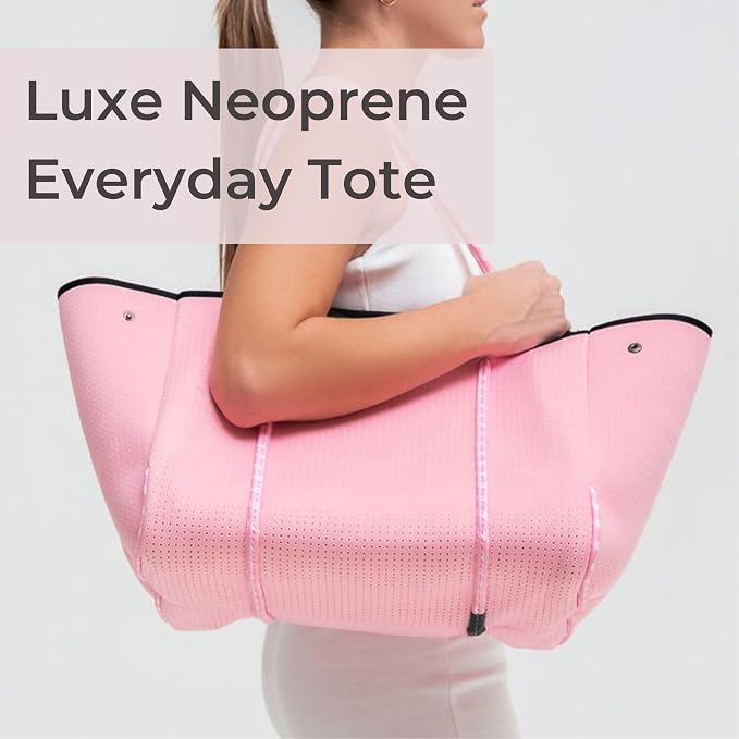 POPUPS Large Neoprene Tote Bag for Women - Everyday Designer Handbag for Travel Work and Beach with Pockets and Zipper Pouch - Image 2