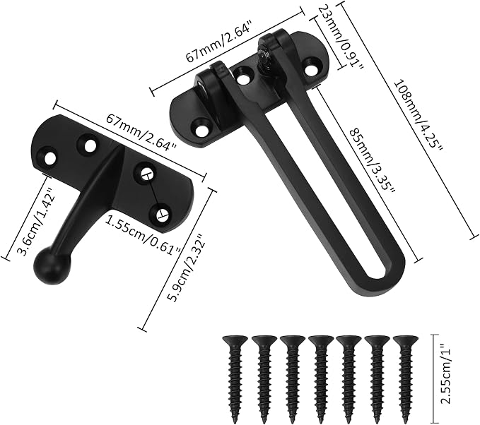 Door Lock Latch Swing Bar Door Guard Latch Home Hotel Lock Black | SUS-304 Stainless Steel Door Chain Lock Gate Reinforcement Swing Latch for Hinged Swing-in Front & Inside Door Fence Security - Image 6