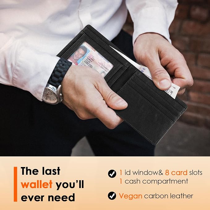 RUNBOX Wallet for Men Slim Leather Bifold RFID Blocking Minimalist Front Pocket Design with Gift Box | Minimalist Front Pocket Design, Holds 8 Cards, RFID Protection, Gifts for Men on Birthdays, Father’s Day, and Christmas - Image 2