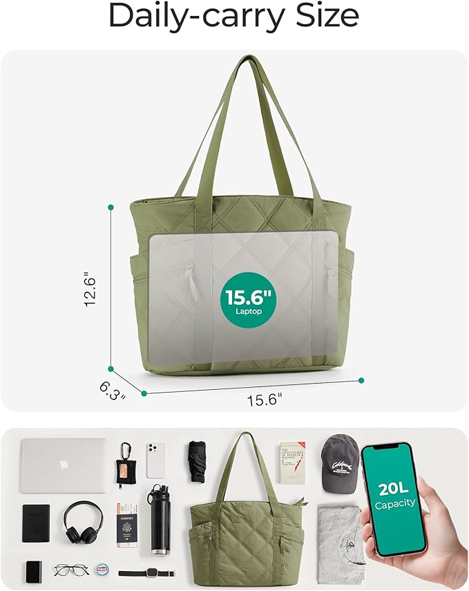 BAGSMART Crush Tote Bag for Women, 20L Puffer Work Tote with Zipper | Quilted Nurse Hospital Bag For Travel College Gym - Image 6